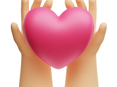 Two Hands Gently Holding Soft Pink Heart Shaped Decorative Object 3d model