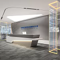 Modern Minimalist Corporate Office Reception Desk With Glowing Glass Partition And Elegant Ambient Lighting