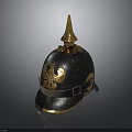 Vintage Military Helmet With Gold Spike Eagle Emblem And Leather Strap