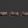 Three Rusted Metal Pipe Elbows with Reflection on Black Surface Industrial Plumbing Components
