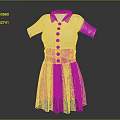 Stylish White Short Sleeve Blouse With Blue Collar Buttons And Green Pleated Skirt