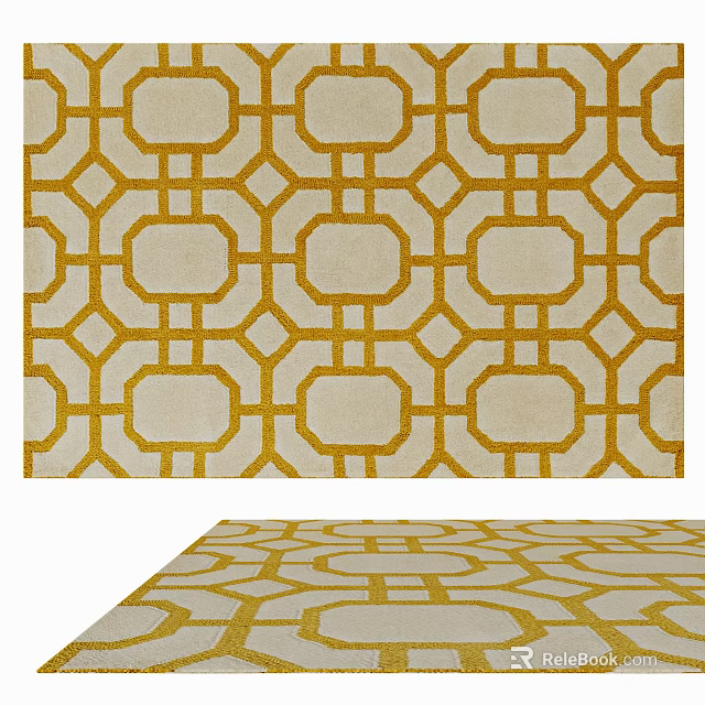 Decorative Beige and Yellow Square Rug With Intricate Geometric Pattern Design 3d model