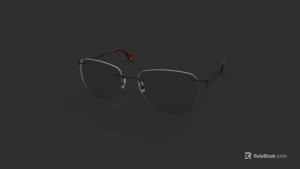Sleek Metal Frame Eyeglasses With Red Temple Arms On Black Background 3d model 