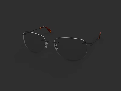 Sleek Metal Frame Eyeglasses With Red Temple Arms On Black Background 3d model