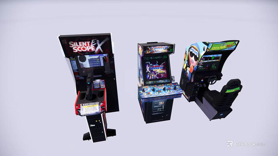 Electric Toys Arcade Machines With Subway Surfex Game And Racing Steering Controls 3d model 