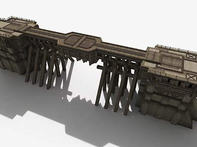 Modern cartoon building ancient wooden bridge 3d model