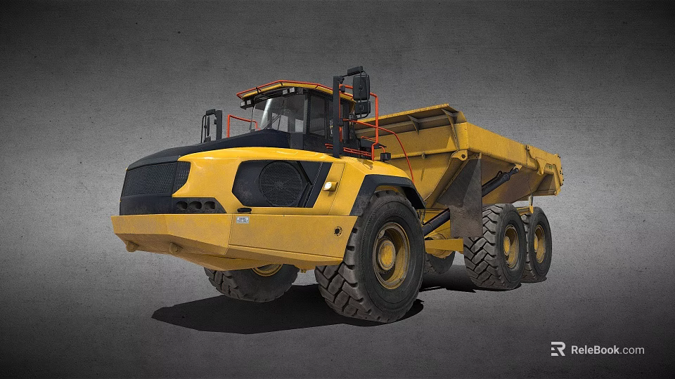 Yellow Heavy Duty Dump Truck With Large Tires And Black Cab For Construction 3d model 