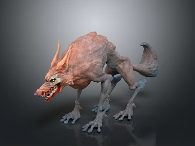 Red Skinned Fantasy Monster With Sharp Teeth Clawed Paws And Long Ears 3d model