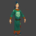 Traditional Male Character In Green Robe With Dragon Pattern Cuff Decoration And Hair Ornament