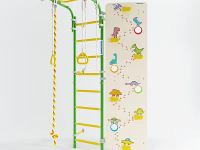 Children's Playground Equipment With Climbing Ladder Colorful Rings And Dinosaur Activity Panel 3d model