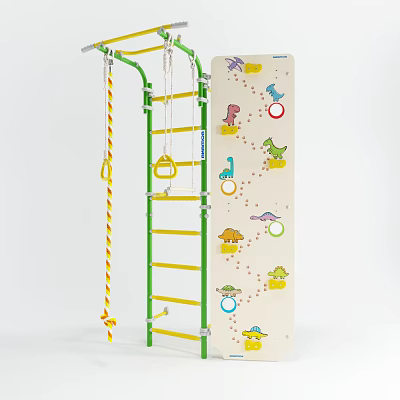 Children's Playground Equipment With Climbing Ladder Colorful Rings And Dinosaur Activity Panel 3d model