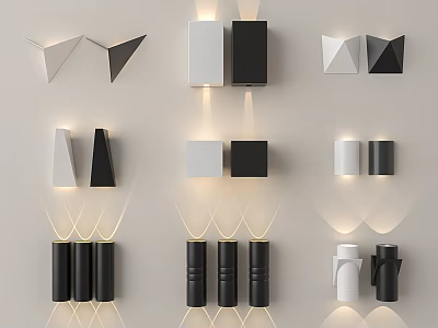 Modern Stylish Wall Lamps Featuring Geometric Design Black White Colors And Soft Illumination 3d model