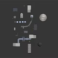Industrial Equipment Collection Featuring Water Towers Control Panels And Machinery Units