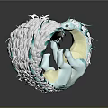 Fantasy Dragon Game Movie Character With Coiled Body Blue White Spikes And Claws