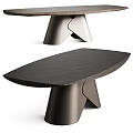 Modern Dining Table With Dark Wooden Top And Geometric Metal Base Design