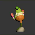 Cheerful Green Cartoon Frog In Striped Outfit Holding Colorful Maracas On White Base