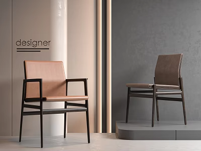 Stylish Modern Designer Dining Chairs Featuring Leather Seats And Armrest With Metal Wooden Frame 3d model