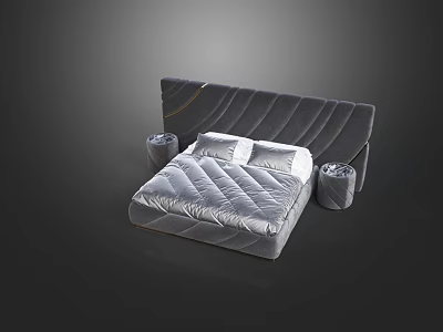 Modern Upholstered Bed With Gray Headboard Bedside Tables And Soft Pillows 3d model
