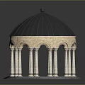 Classical Dome Structure With Black Roof And Stone Columns On Circular Base 3d model