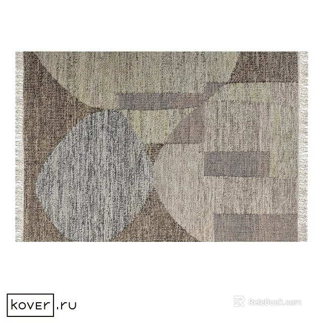 Modern Square Rug With Geometric Patterns And Neutral Tones Fringe Edges 3d model 