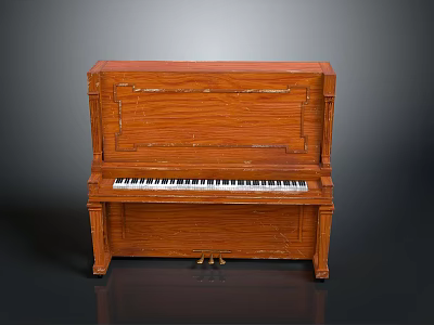 Vintage Upright Wooden Piano With Natural Wood Grain And White Keys 3d model