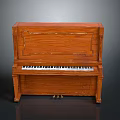 Vintage Upright Wooden Piano With Natural Wood Grain And White Keys