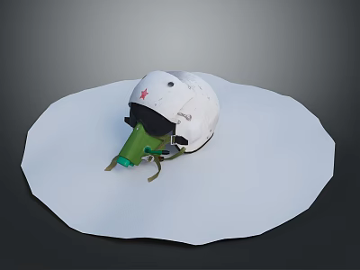 White Military Helmet With Red Emblem And Green Breathing Device As Weapon Equipment 3d model