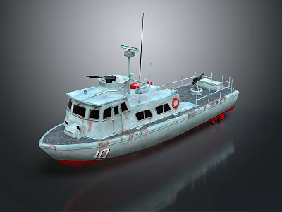 Gray Military Patrol Boat With Gun Lifebuoy And Number 10 3d model