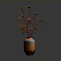 Textured Orange Blue Gradient Vase With Orange Flowers And Brown Stems