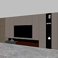 Modern TV Wall Design With Gray Cabinets Black Panel And Marble Countertop