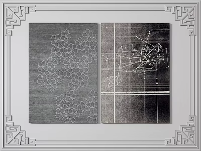 Gray Square Carpet With White Geometric Patterns For Home Living Room Decor 3d model