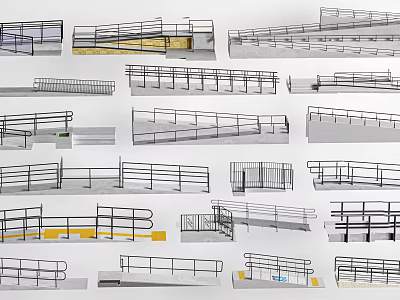 Various Staircase Designs With Different Railing Styles And Architectural Sketches 3d model