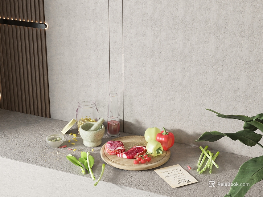 Fresh Vegetables Arranged On Kitchen Countertop 3d model 