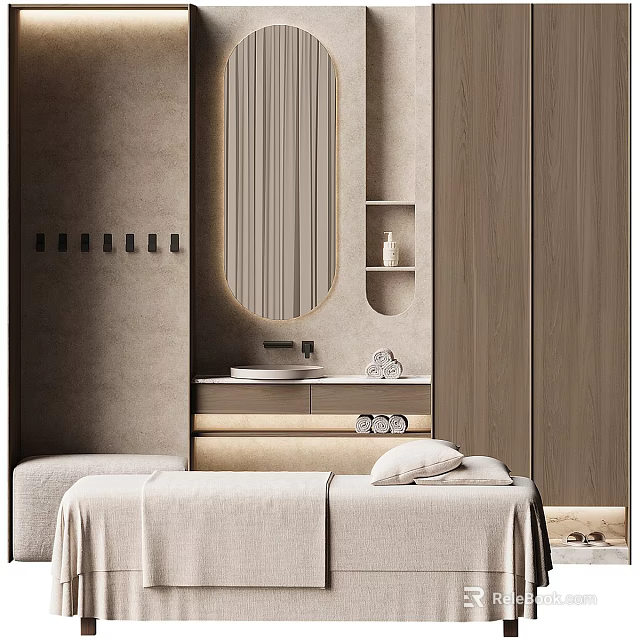 Modern Cozy Massage Bed With Elegant Complete Spa Washing Space For Upscale Beauty Salon 3d model 