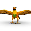 Striking Colorful Flying Bird with Spread Wings Vibrant Yellow Green Feathers and Crest