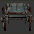 Old Vintage Blue Wooden Cart With Weathered Wood And Large Wheels