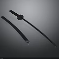 Traditional Samurai Sword With Black Handle Long Metal Blade And Scabbard