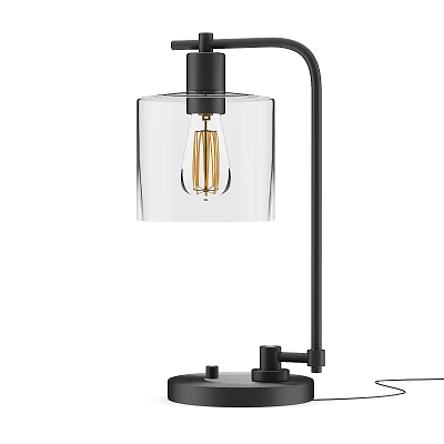 Modern Table Lamp With Black Stem Transparent Glass Shade And Spiral Filament Bulb 3d model