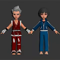 Two Cartoon Characters In Red And Blue Outfits Holding Hands