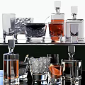 Stylish Bar Setup With Glassware Liquor Bottles Ice Cubes And Shelf