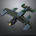 Detailed 3D Rendered Vintage Airplane Model With Blue Body Green Wings And Propeller