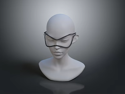 White Mannequin Head Displaying Stylish Black Glasses In Modern Fashion Design 3d model