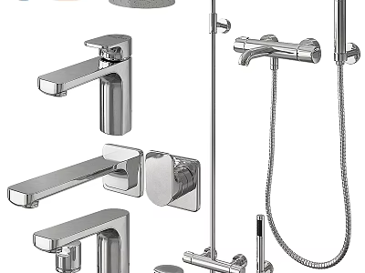 Modern Stainless Steel Bathroom And Kitchen Faucets With Shower Systems Design 3d model