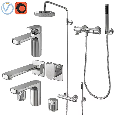 Modern Stainless Steel Bathroom And Kitchen Faucets With Shower Systems Design 3d model