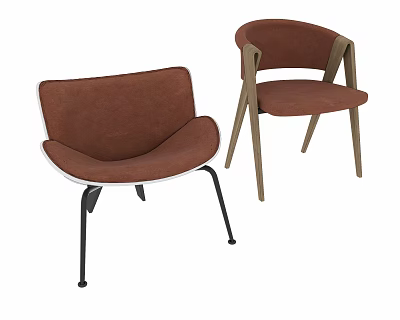 Brown Fabric Leisure Chairs With Curved Design Metal And Wooden Legs 3d model