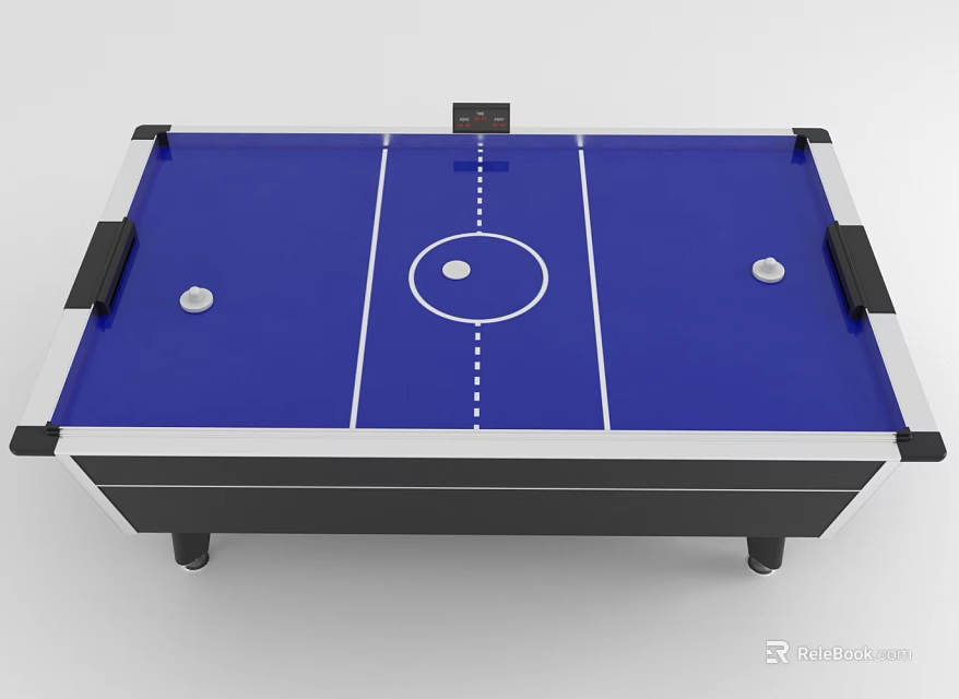 Air Hockey Table With Blue Surface White Lines And Black Frame 3d model 