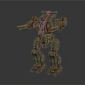 Green Camouflage Battle Mech Robot 3D Model With Bipedal Biomechanical Design And Armored Weapons