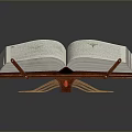Open Leather Cover Book Furniture Piece With Text Illustrations Red Decoration And Brown Straps
