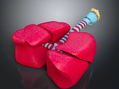 3D Anatomical Organ Model With Red Tissue And Hair Like Striped Appendages 3d model