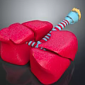 3D Anatomical Organ Model With Red Tissue And Hair Like Striped Appendages